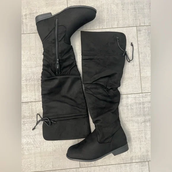 FABKIDS Black Suede Knee High Boots Girls Youth Size 7 NEW - Picture 4 of 7